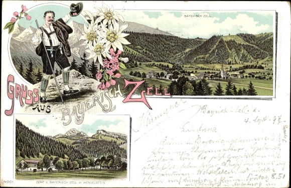 Chromo-Litho Bayrischzell in the Mangfall mountains of Upper Bavaria, Panorama, Wendelstein