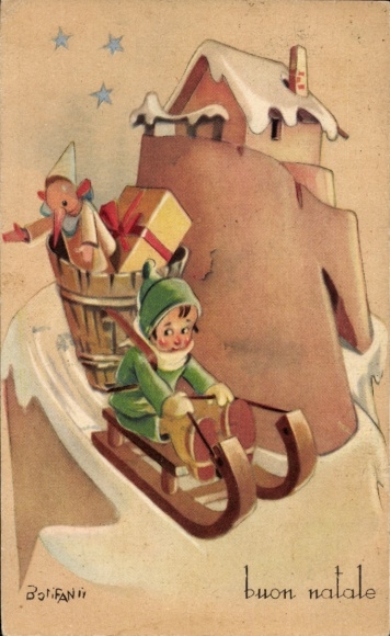 Artist Postcard Congratulations Christmas, child, sleigh, gifts