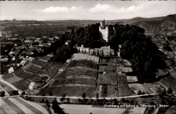 PC Ortenberg in Baden, Ortenberg Castle, vineyards, landscape, black and white