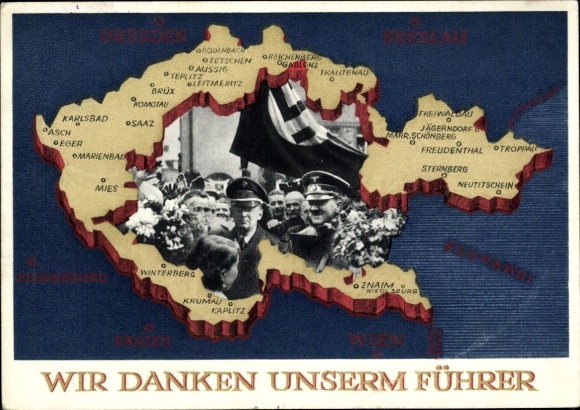 Postal stationery Postcard We thank our Führer, Sudetenland, Bohemia, Moravia, Hitler
