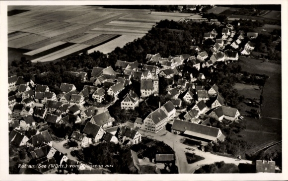 Postcard Rot am See Württemberg, aerial photograph