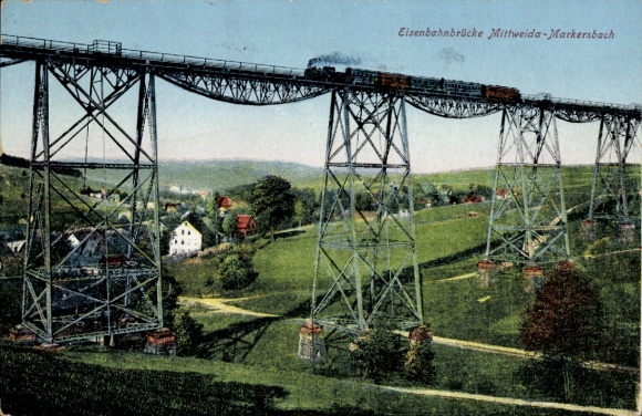 Postcard Markersbach in the Ore Mountains, Markersbach Viaduct, Mittweida-Markersbach railway bridge