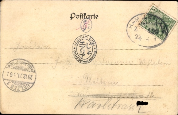 Wapen litho Hamelen aan de Weser Nedersaksen, zicht op de plaats, rattenvanger