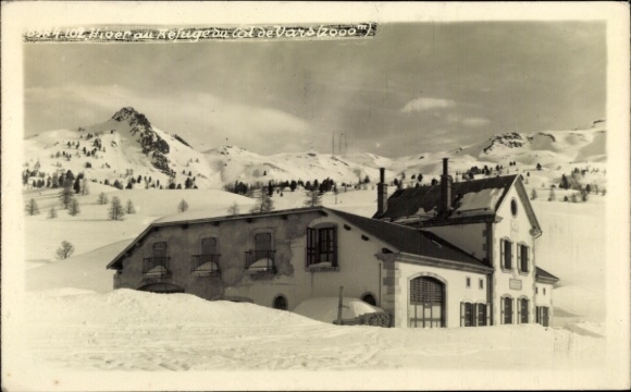 Postcard Vars Hautes Alpes, snow, mountain hut, mountains, skiing, Vars 2000, winter landscape