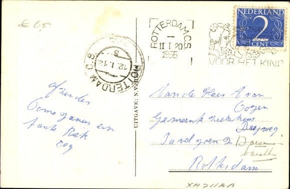 Postcard steamer SS Nieuw Amsterdam, Holland America Line, HAL, Port of Rotterdam