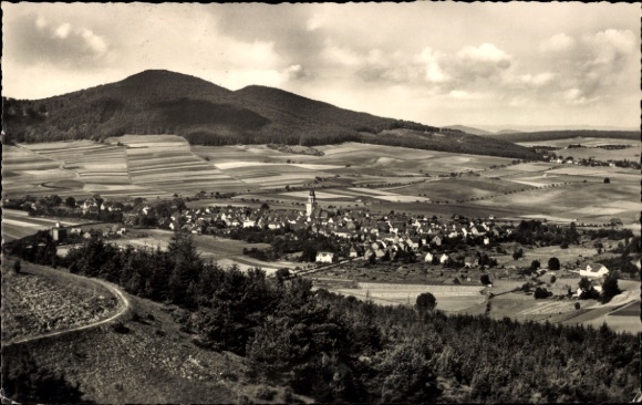 Postcard Zierenberg in Hesse, landscape with hills, village view, black and white photo