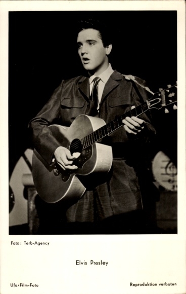 Postcard Singer and actor Elvis Presley, guitar
