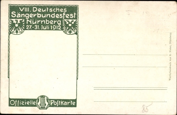 Coat of arms artist PC Schmidt, C., Nuremberg, 50th anniversary of the German Singers&#39; Association 1912, Singers&#39; Association Festival