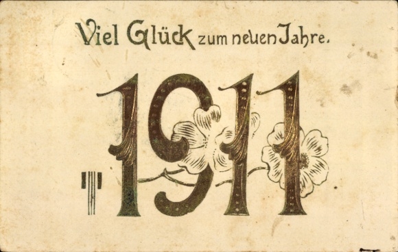 Embossed PC Happy New Year, year 1911, cloverleaf