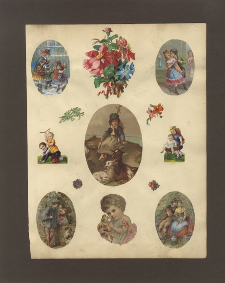 9 wafers / glossy pictures children playing, lovers, flowers, approx. 10 x 7 cm to 4.5 x 3 cm