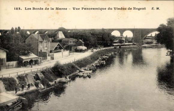 Ak Nogent sur Marne Val de Marne, Ufer der Marne, Viadukt