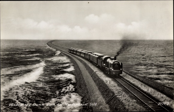 PC Hindenburg Damm to the North Sea island of Sylt, steam locomotive