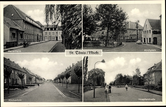 Postcard Sankt Tönis Tönisvorst am Niederrhein, Kirchplatz, Hospitalstraße, Kirchenfeld, Marienheim