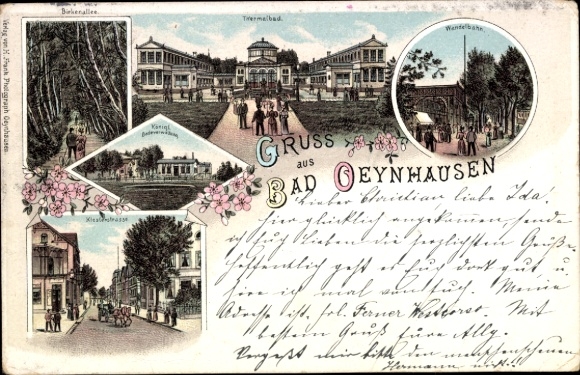 Litho Bad Oeynhausen in Westfalen, Thermalbad, Wandelbahn, Birkenallee