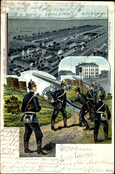 Chromo-Litho camp Lechfeld Graben Swabia, barrack camp, artillery, barracks