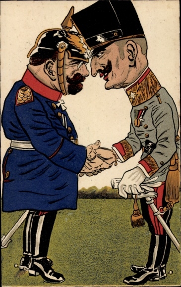 Artist PC General Max von Gallwitz, Marshal Ferdinand Foch shake hands, caricature