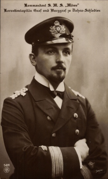 Postcard Graf zu Dohna Schlodien, Commander of the SMS Möwe, Imperial Navy
