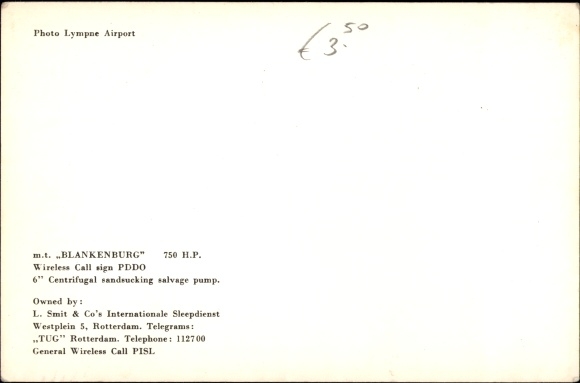 Ansichtkaart schip, sleepboot Blankenburg, L. Smit & Co.