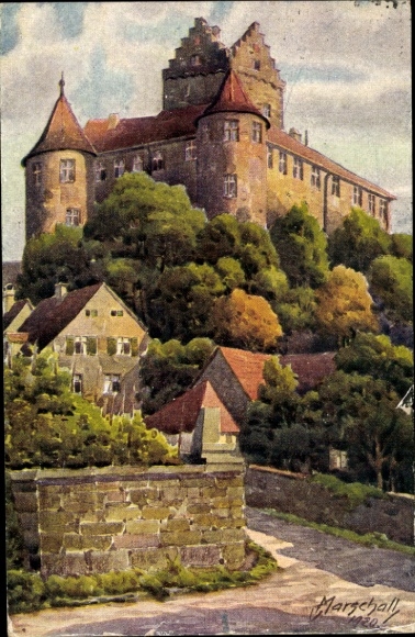 Artist Postcard Marschall V., Meersburg on Lake Constance, Castle