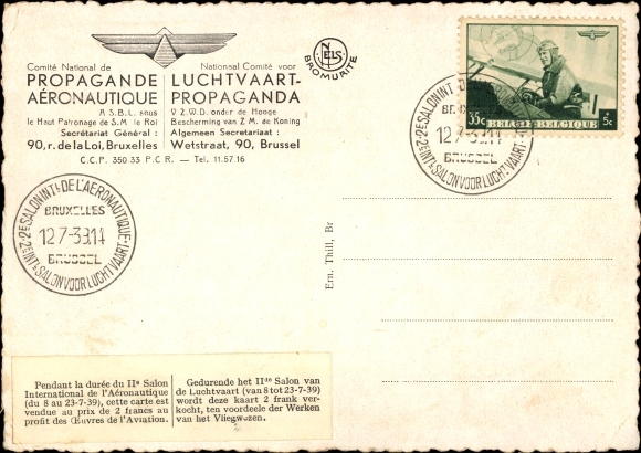 Ansichtkaart Le Roi Leopold III, Propaganda aéronautique, koning Leopold III. in het vliegtuig