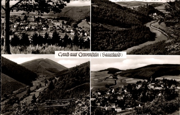 Ansichtkaart Grevenstein Meschede in de Hochsauerlandkreis, uitzicht op de stad, vallei, bos