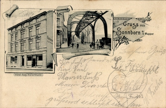 Postcard Sonnborn Wuppertal in North Rhine-Westphalia, Hotel Aug. Höfermann, Suspension Railway