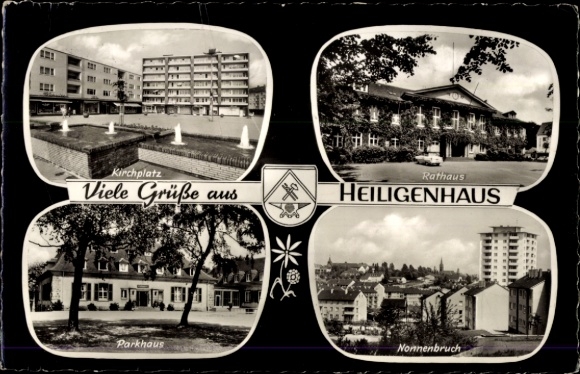 Ak Heiligenhaus in Nordrhein Westfalen, Kirchplatz, Rathaus, Nonnenbruch, Parkhaus