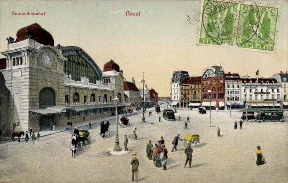 Ak Basel Stadt Schweiz, Bundesbahnhof, Platz