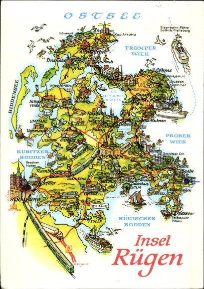 Landkarten Ak Bergen auf der Insel Rügen, Hiddensee, Stralsund