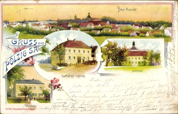 Chromo-Litho Pölzig in Thuringia, guesthouse for relaxation, pharmacy, castle, total