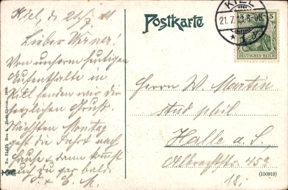 Postcard Kiel, Kaiser Wilhelm Canal, Levensau Bridge, Warship, Imperial Navy