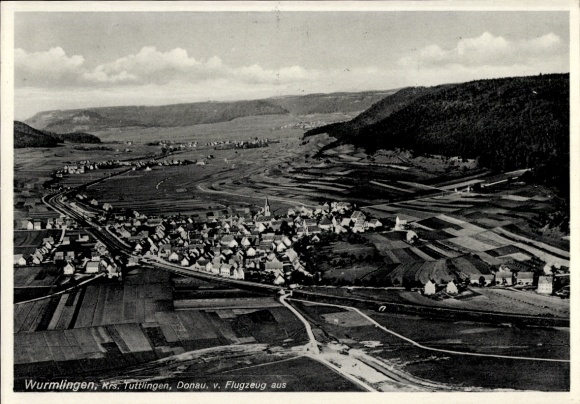 Postcard Wurmlingen district Tuttlingen Württemberg, aerial view, Tuttlingen, Danube, many fields