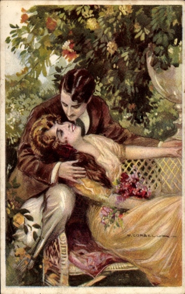 Artist Postcard Corbella, T., Lovers in the garden