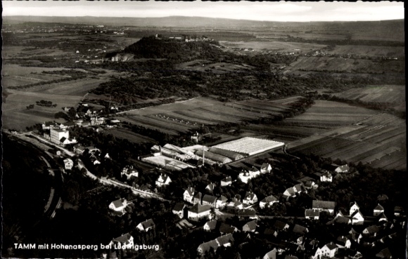 Postcard Tamm near Ludwigsburg, aerial view of Hohenasperg, fields, houses