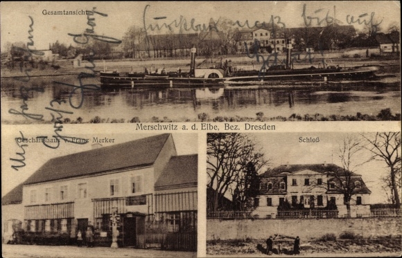 PC Merschwitz Nünchritz in Saxony, general view, steamer, commercial building Franz Merker, castle