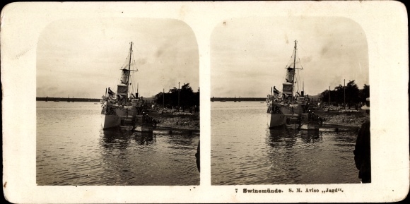 Stereo Foto Świnoujście Swinemünde Pommern, SM Aviso Jagd im Hafen
