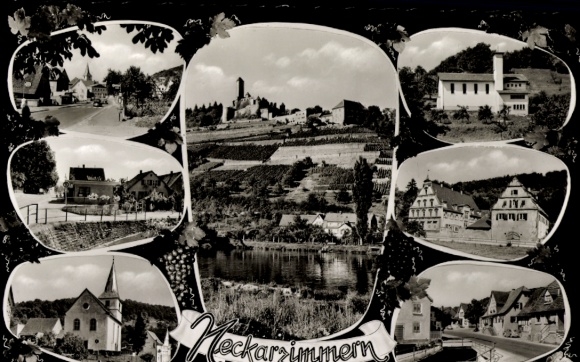 Postcard Neckarzimmern in the Neckar Valley, view of vineyards, historic buildings