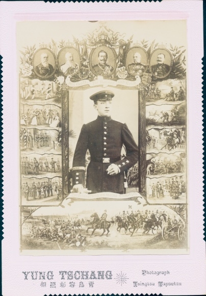 Cabinet photo Tsingtau China, German soldier in uniform