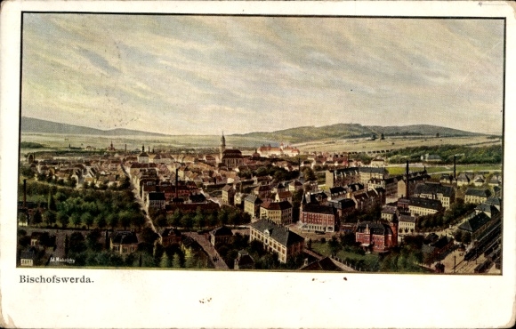 Ak Bischofswerda in Sachsen, Stadtansicht von  Gebäude, Landschaft