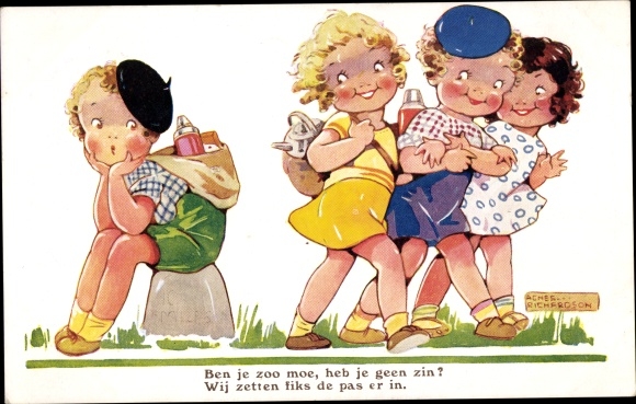 Artist PC Richardson, Agnes, children on the way to the picnic
