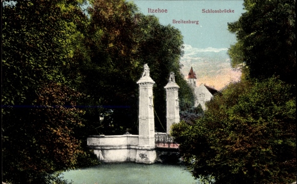 Postcard Breitenburg near Itzehoe in Holstein, Breitenburg Castle, Castle Bridge, Breitenburg, Nature, B