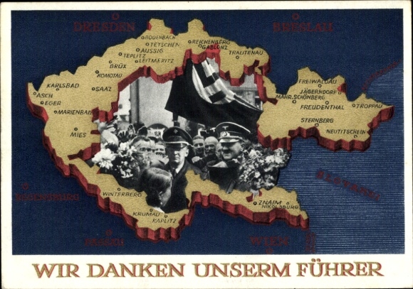 Postal stationery Postcard We thank our Führer, Sudetenland, Bohemia, Moravia, Hitler