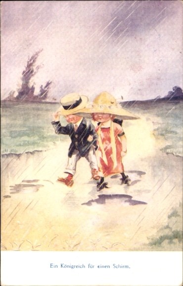 Artist Postcard A Kingdom for an Umbrella, Children in the Rain