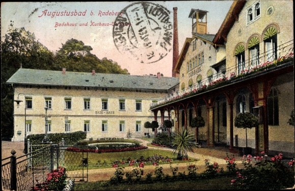 Ak Liegau Augustusbad Radeberg, Badehaus und Kurhausterrasse