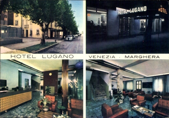 Postcard Mestre Venezia Venice Veneto, Hotel Lugano, Hotel pictures, Exterior view, Interior view