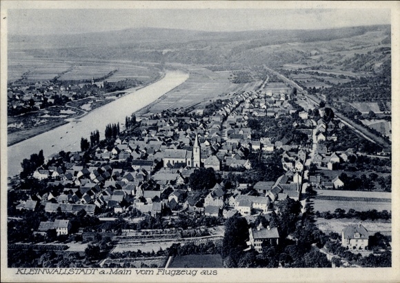 Postcard Kleinwallstadt in Lower Franconia, aerial photograph
