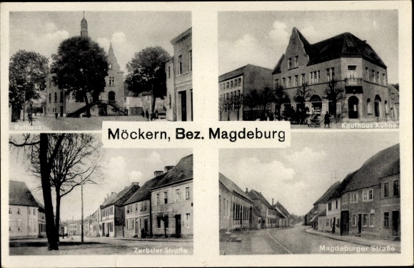 Ak Möckern im Jerichower Land, Rathaus, Kaufhaus Kühne, Zerbster Straße, Magdeburger Straße