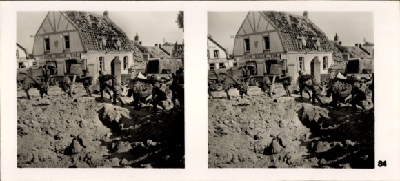 Stereo image photo "The Fight in the West" No. 84, French prisoners in Dunkirk