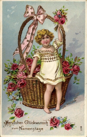Glitter Postcard Congratulations Name Day, Girl, Roses
