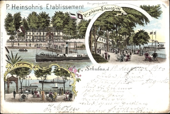 litho Schulau Wedel aan de Elbe, etablissement met prachtig uitzicht op de Elbe